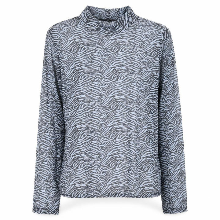 Miss Selfridge Women’s Grey Zebra Mock Neck Mesh Long Sleeve Top Size 16