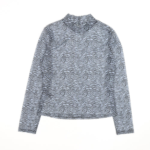 Miss Selfridge Women’s Grey Zebra Mock Neck Mesh Long Sleeve Top Size 16