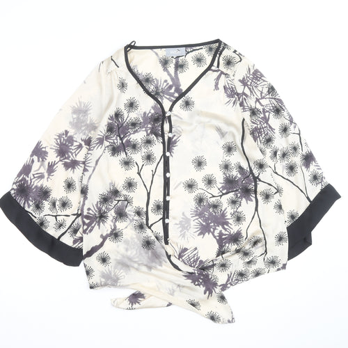 Wallis Women’s Ivory Floral Kimono Blouse Size S Button Front