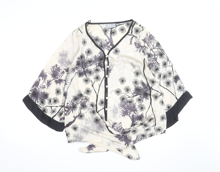 Wallis Women’s Ivory Floral Kimono Blouse Size S Button Front
