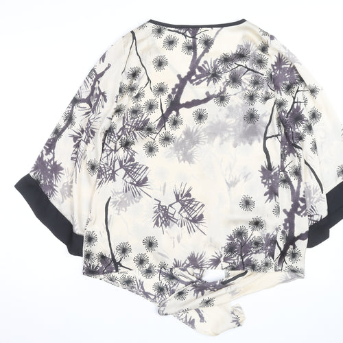 Wallis Women’s Ivory Floral Kimono Blouse Size S Button Front