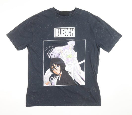 Bleach Anime Unisex Adults Black Crew Neck Cotton Short Sleeve T-Shirt Size S
