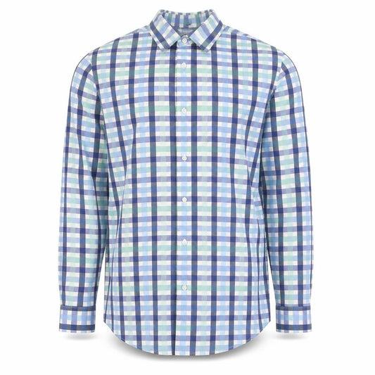 Front view of Banana Republic Men's Blue Check Grant Fit XL Button-Up Shirt
