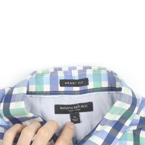 Banana Republic Men's Blue Check Grant Fit XL Button-Up Shirt