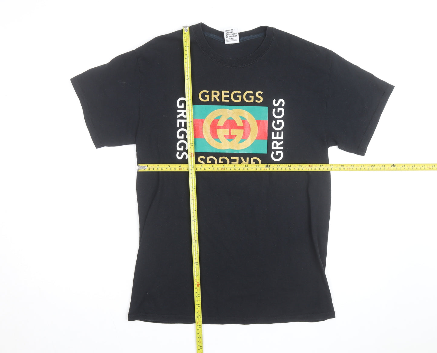 Bristol Street Wear Men’s Black 'Greggs' Funny Graphic T-Shirt M
