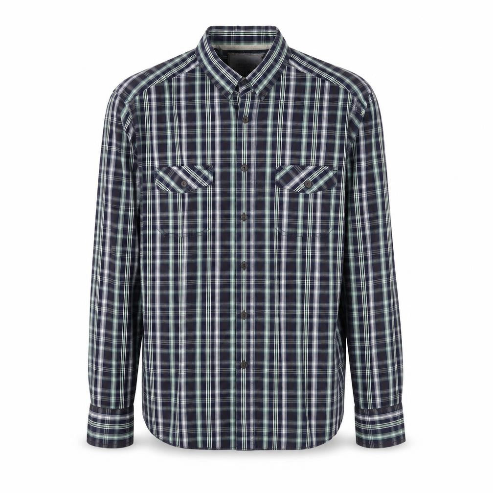 Front view of Marks & Spencer Men's Blue Plaid Cotton Button-Up Shirt L