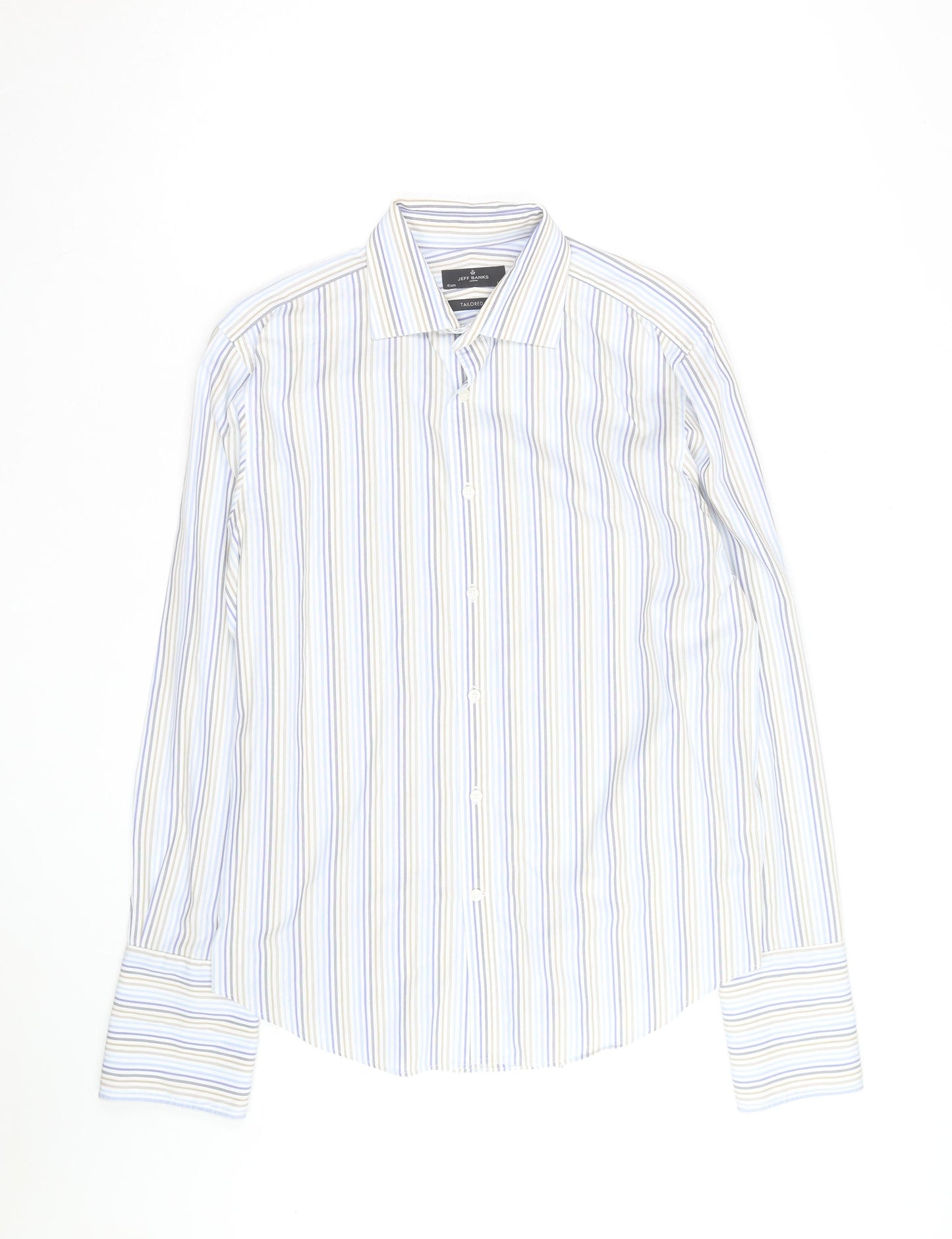 Jeff Banks Men’s Blue Striped Tailored Fit Long Sleeve Shirt 16in