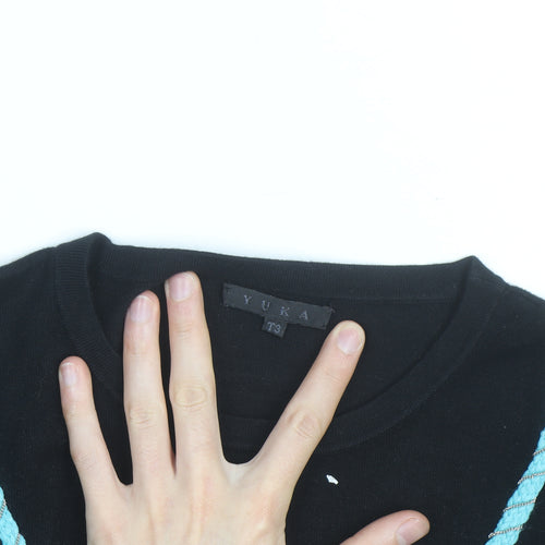 Yuka Women’s Black Knit Pullover Jumper Size 12 Crew Neck Long Sleeve
