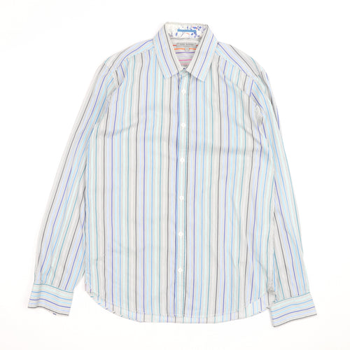 Ted Baker Men's Multicoloured Striped Long Sleeve Button-Up Shirt M