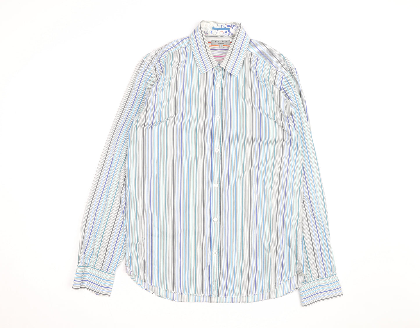 Ted Baker Men's Multicoloured Striped Long Sleeve Button-Up Shirt M