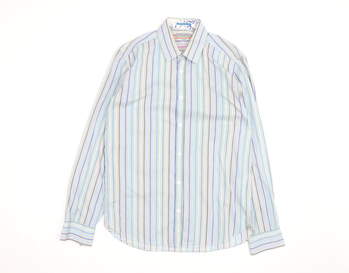 Ted Baker Men's Multicoloured Striped Long Sleeve Button-Up Shirt M