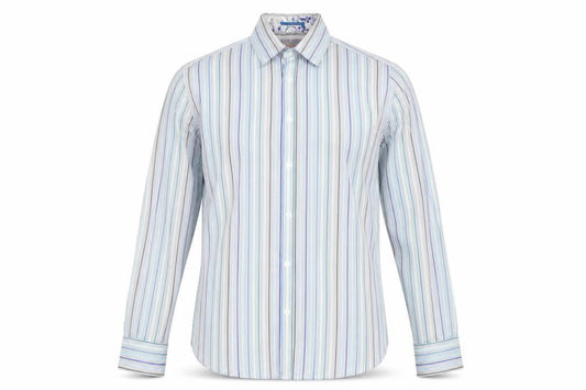 Front view of Ted Baker Men's Multicoloured Striped Long Sleeve Button-Up Shirt M