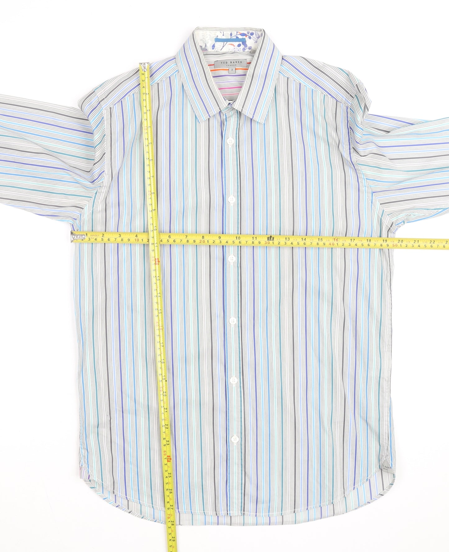 Ted Baker Men's Multicoloured Striped Long Sleeve Button-Up Shirt M