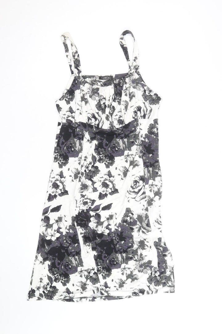 Tiamo Womens Black Floral Sleeveless Scoop Neck Knee Length Dress L