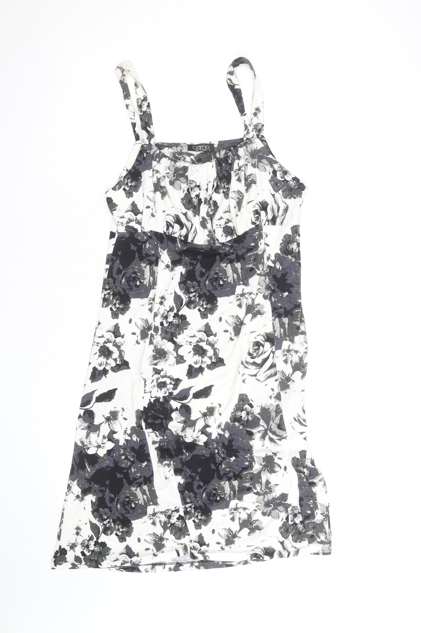 Tiamo Womens Black Floral Sleeveless Scoop Neck Knee Length Dress L