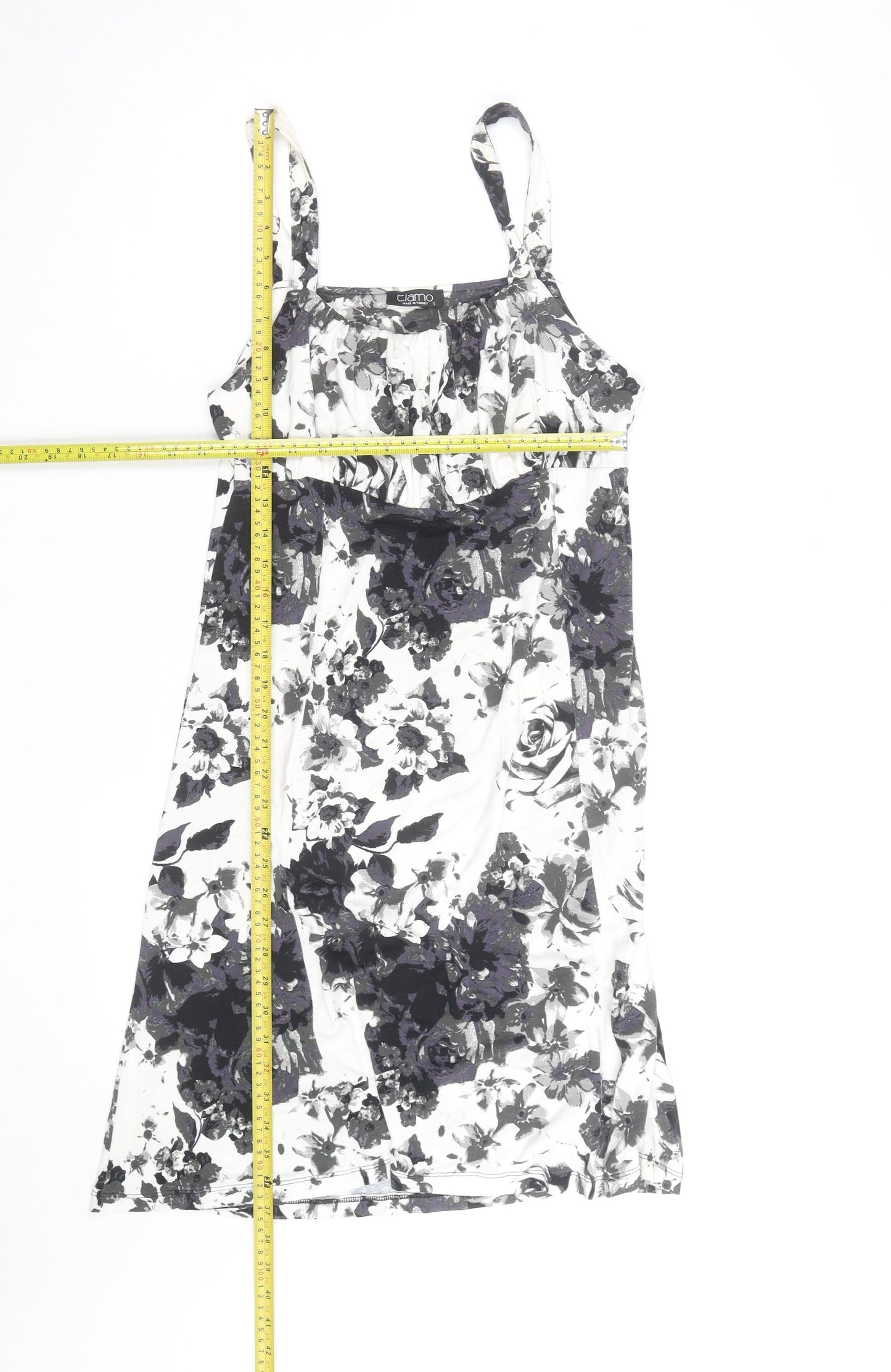 Tiamo Womens Black Floral Sleeveless Scoop Neck Knee Length Dress L