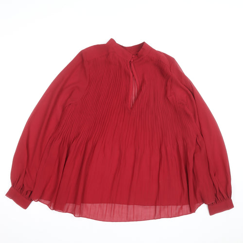 ASOS DESIGN Women Red Pleated Chiffon Tunic Blouse Size 14