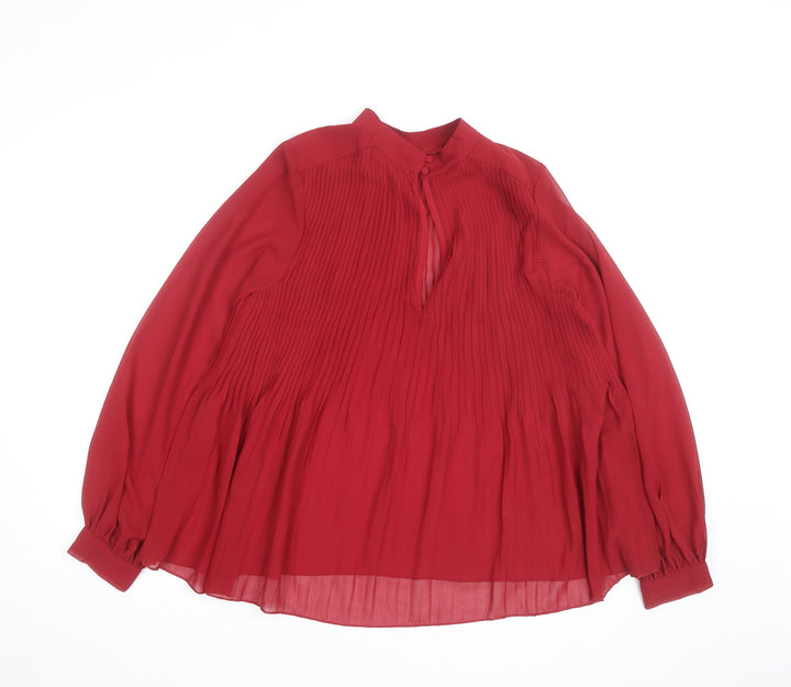 ASOS DESIGN Women Red Pleated Chiffon Tunic Blouse Size 14
