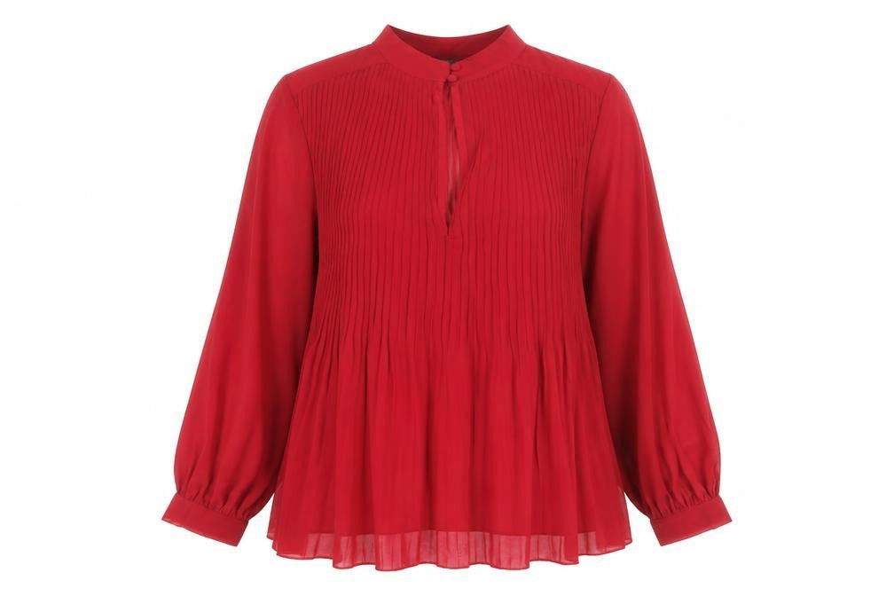 Front view of ASOS DESIGN Women Red Pleated Chiffon Tunic Blouse, size 14