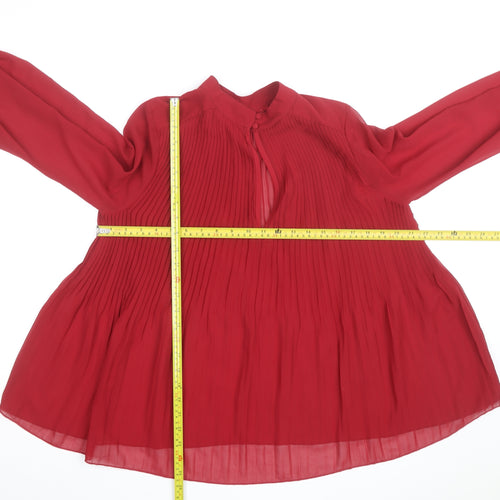 ASOS DESIGN Women Red Pleated Chiffon Tunic Blouse Size 14