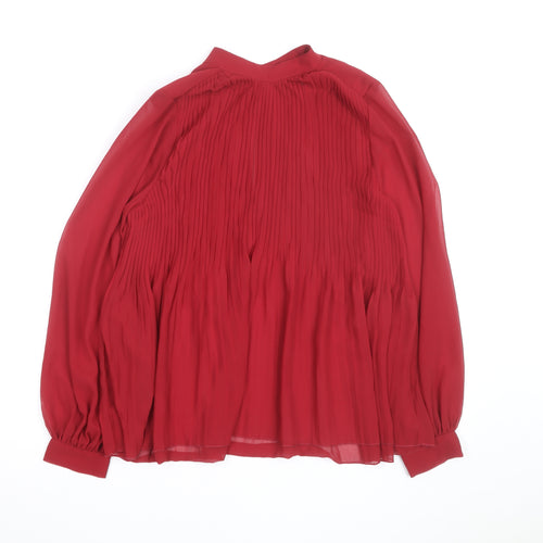 ASOS DESIGN Women Red Pleated Chiffon Tunic Blouse Size 14