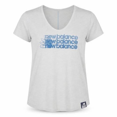 New Balance Womens Grey V-Neck Short Sleeve Cotton Blend T-Shirt Size 12