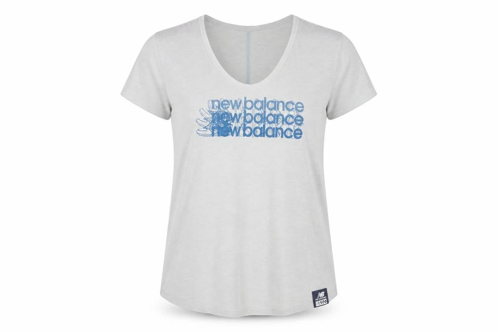 New Balance Womens Grey V-Neck Short Sleeve Cotton Blend T-Shirt Size 12