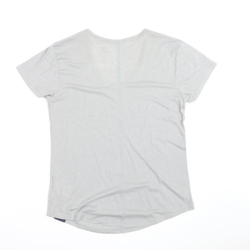 New Balance Womens Grey V-Neck Short Sleeve Cotton Blend T-Shirt Size 12