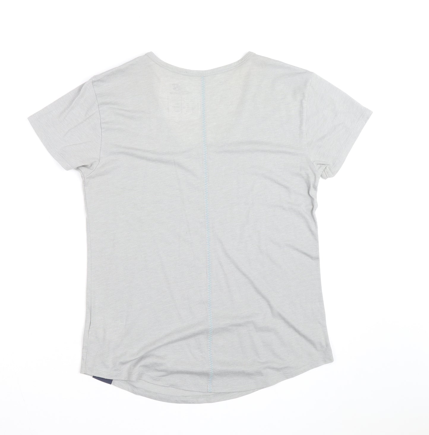New Balance Womens Grey V-Neck Short Sleeve Cotton Blend T-Shirt Size 12