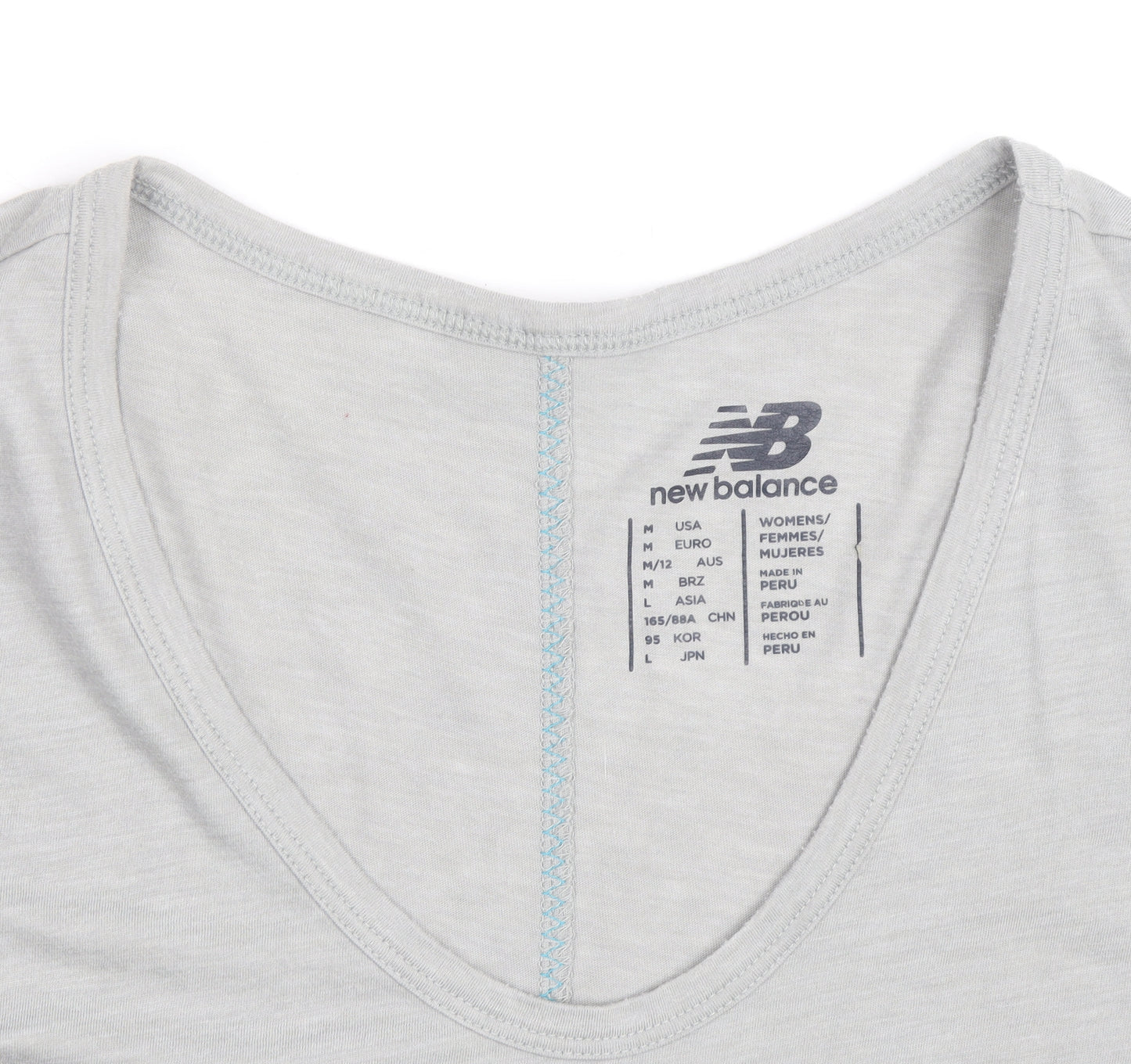 New Balance Womens Grey V-Neck Short Sleeve Cotton Blend T-Shirt Size 12