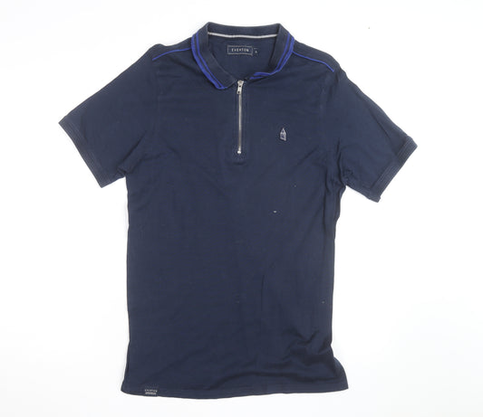 Everton Men's Blue Short Sleeve 1/4 Zip Polo Shirt Size L