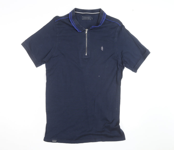 Everton Men's Blue Short Sleeve 1/4 Zip Polo Shirt Size L