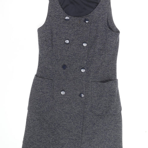 Laura Ashley Women Grey Tweed Sleeveless Pinafore Dress Size 12