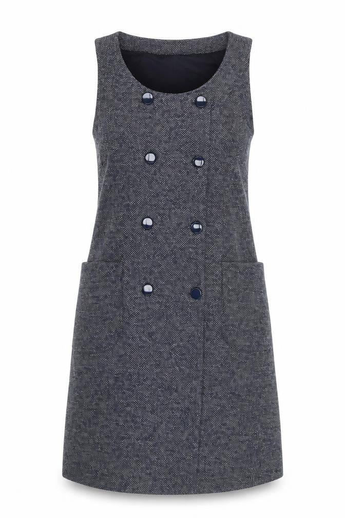 Laura Ashley Women Grey Tweed Sleeveless Pinafore Dress Size 12