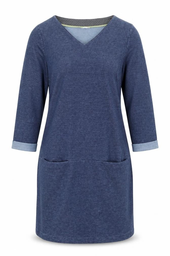 Front view of White Stuff Women's Blue Knee Length Shift Dress, size 12