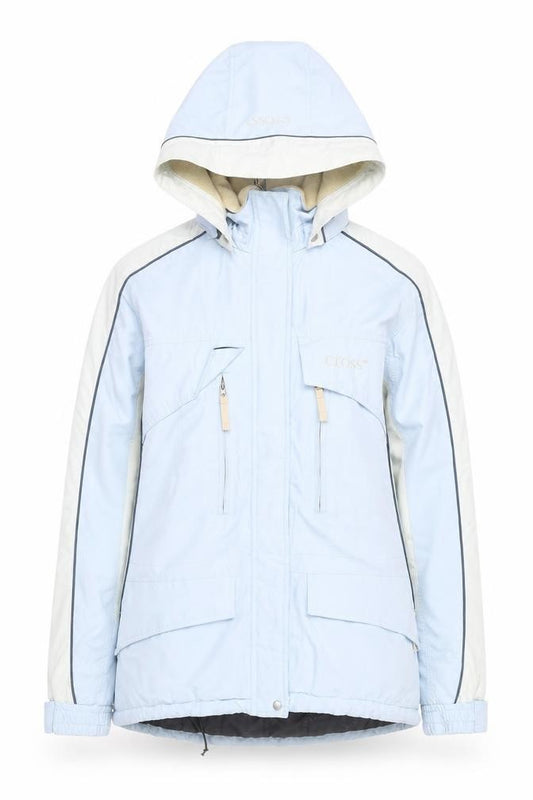 Front view of Crosshatch Sportswear Women's Blue Ski Jacket, size 10, Hooded Waterproof