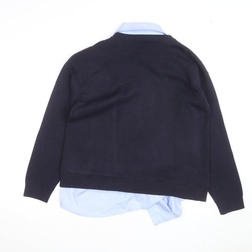 Mango Women Black Crew Neck Pullover Layered Jumper L
