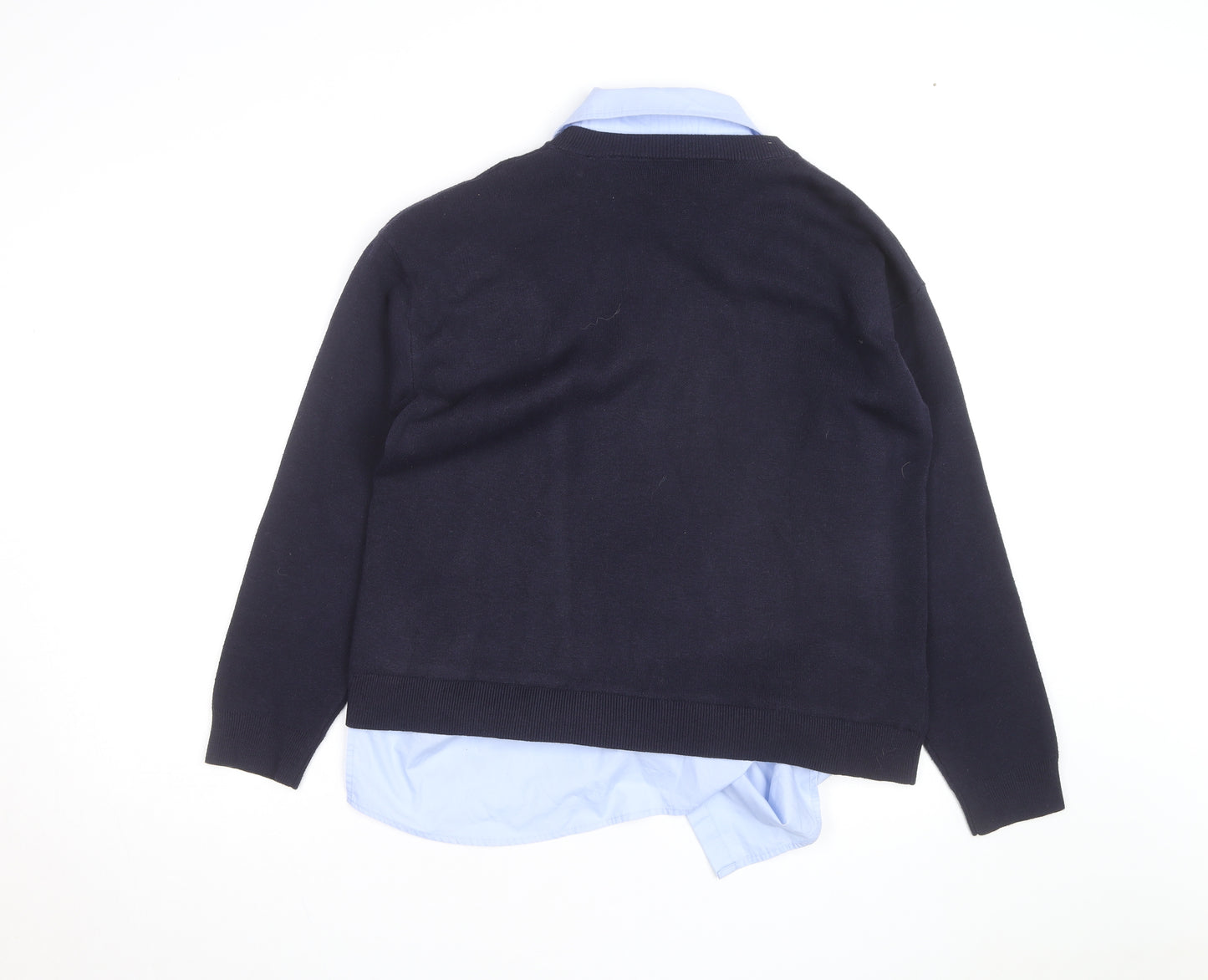Mango Women Black Crew Neck Pullover Layered Jumper L