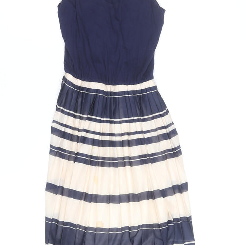 Warehouse Women Blue Striped Midi Slip Dress Size 6