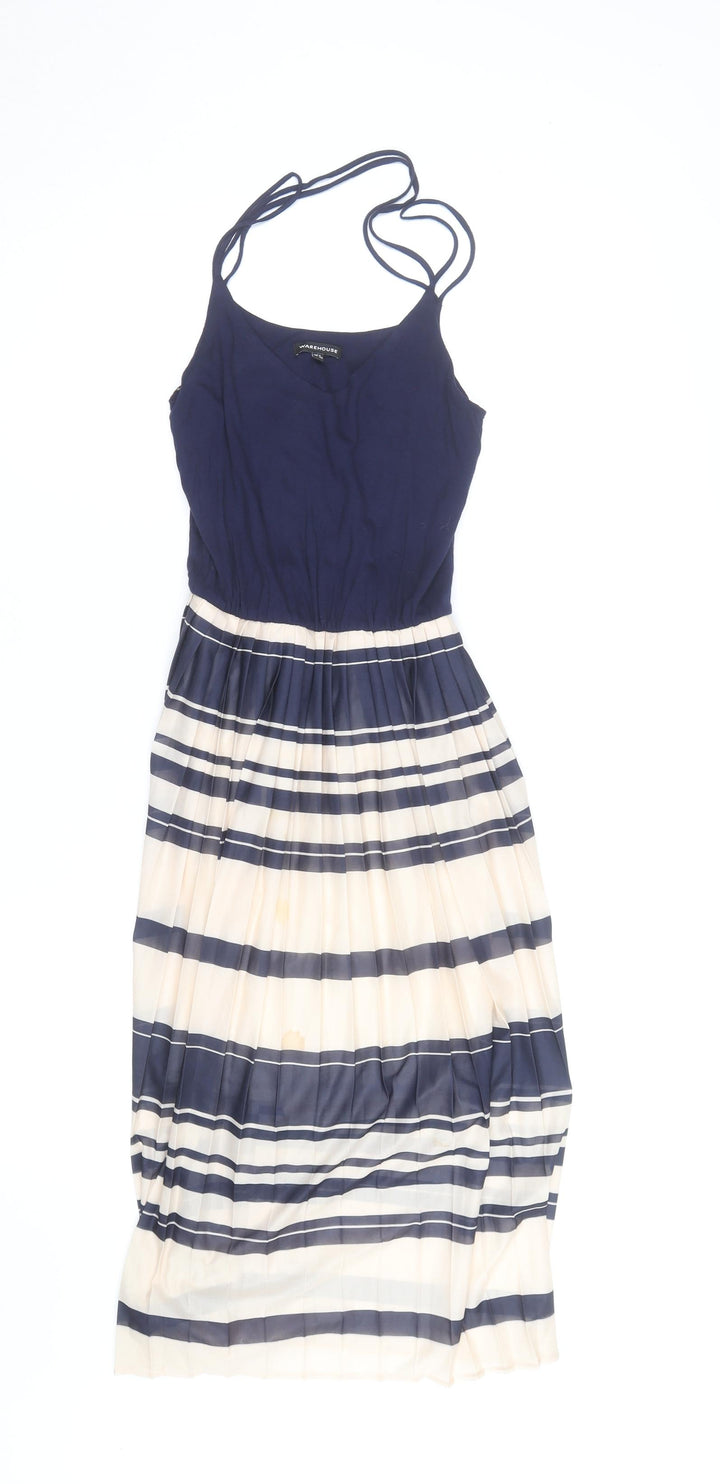 Warehouse Women Blue Striped Midi Slip Dress Size 6