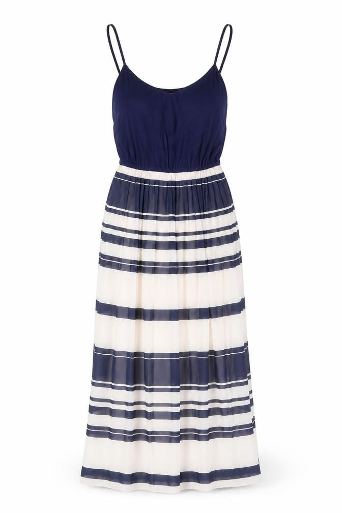 Warehouse Women Blue Striped Midi Slip Dress Size 6