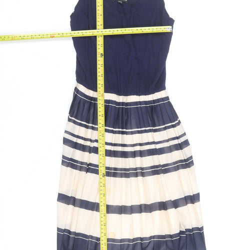 Warehouse Women Blue Striped Midi Slip Dress Size 6