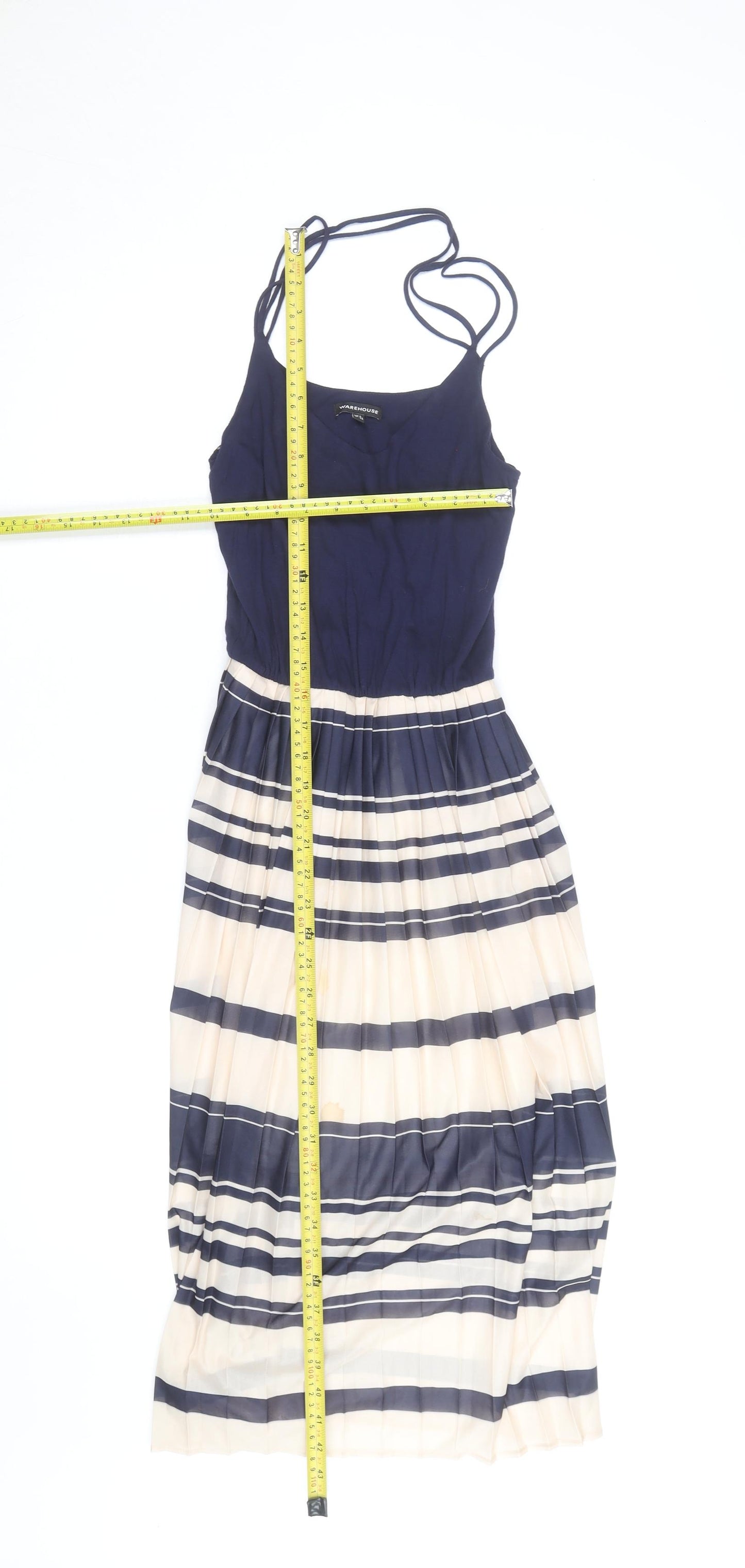 Warehouse Women Blue Striped Midi Slip Dress Size 6