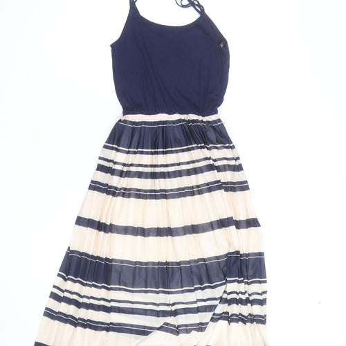 Warehouse Women Blue Striped Midi Slip Dress Size 6