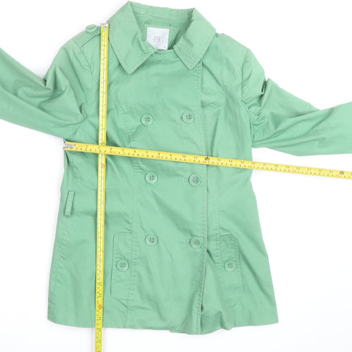 TU Women Green Cotton Trench Coat Size 10 Mid-Length Classic Style