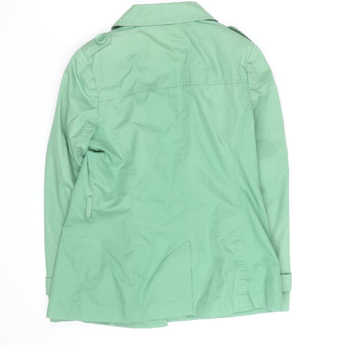 TU Women Green Cotton Trench Coat Size 10 Mid-Length Classic Style