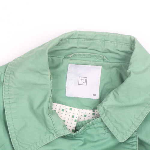 TU Women Green Cotton Trench Coat Size 10 Mid-Length Classic Style