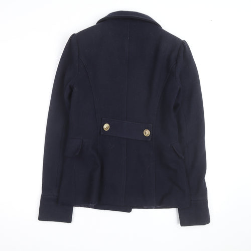 Vila Unisex Navy Blue Wool Blend Pea Coat Size S with Gold Buttons