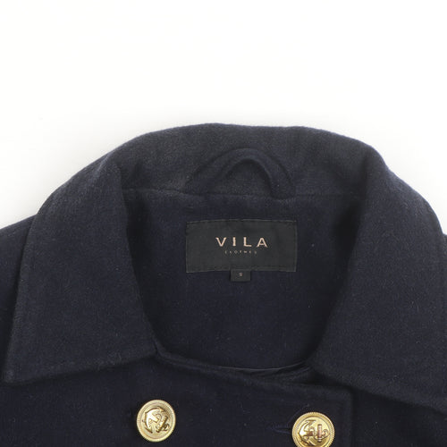 Vila Unisex Navy Blue Wool Blend Pea Coat Size S with Gold Buttons