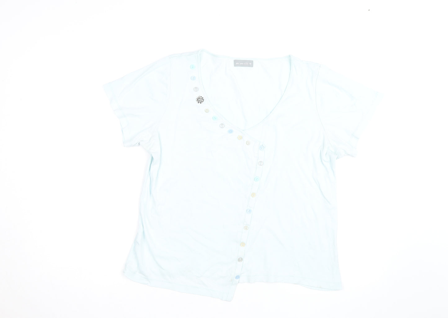 Marks and Spencer Women’s Blue V-Neck Button T-Shirt Size 18
